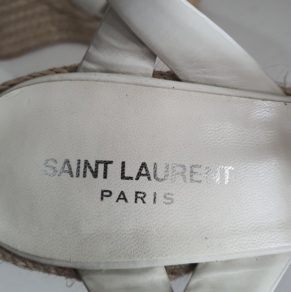 Saint Laurent Tribute Leather Espadrille Wedge Sandals - Picture 6 of 8